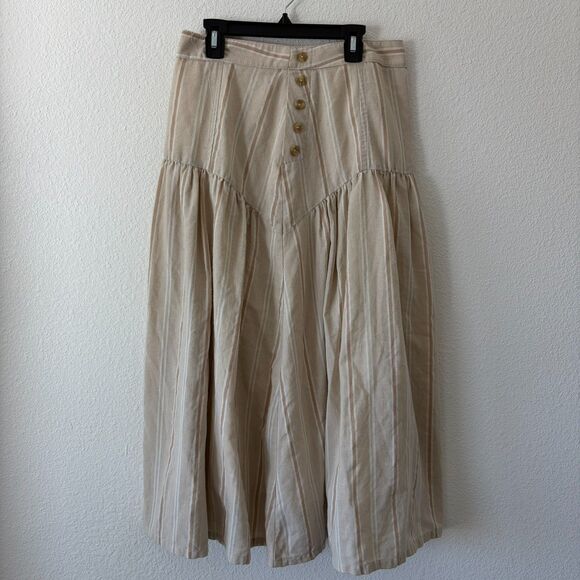Vtg Anthropologie Beige Stripe Skirt US 6 Button Front Cottagecore Western Rodeo - Picture 2 of 10